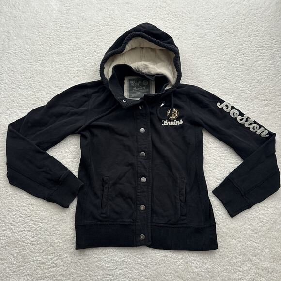 Boston Bruins Old Time Hockey Button Up Hoodie Sweatshirt Jacket Women's Medium - Picture 1 of 8